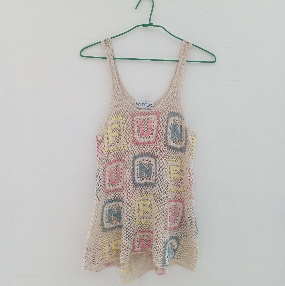Wildfox FUN Beach Swim Cover Up Crochet Sheer Net Color Alphabet Block Large - Picture 8 of 8